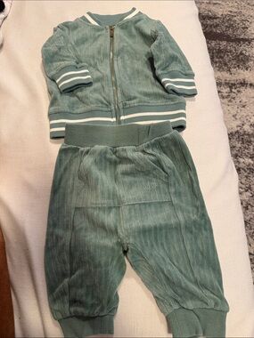 Kids Two-Piece Green Velour Matching Set